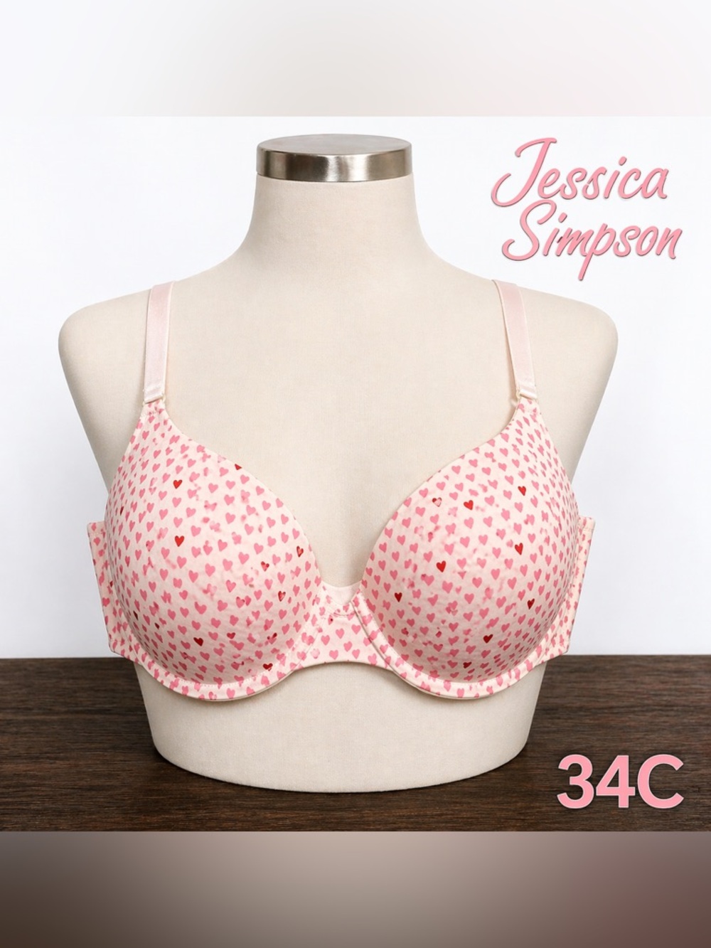 Jessica Simpson 34C Pink Heart Bra Lined Underwire NWOT